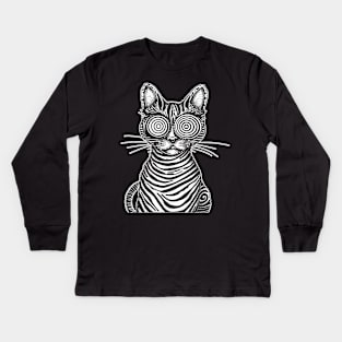 Trippy Psychedelic Rave Weirdcore Cat Lover Weird Cat Kids Long Sleeve T-Shirt